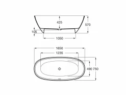 Bañera De STONEX® Oval Perla Con Desagüe Click-clack Y Sifón 1650 X 750 X 570 Mm – Ariane – Roca – A2484700P0
