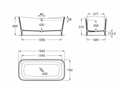 Bañera De STONEX® Rectangular Negra Con Desagüe Click-clack Y Sifón – Maui – Roca – A2485020K0