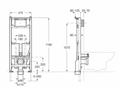 Bastidor Empotrable Con Cisterna De Doble Descarga Y Flexo De Alimentación Para Smart Toilets. Codo De 90 ø / 110 ø – A890078020 – Roca