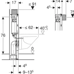 Bastidor Para Inodoro Suspendido , 82 Cm , Con Cisterna Empotrada Omega 12 Cm – Duofix – Geberit
