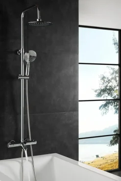Columna De Baño Y Ducha Wind Blu RD Con Termostática, Rociador Acero Inoxidable AISI304 De ¯25 Cm. – 20WBR25OLB02 – AQG