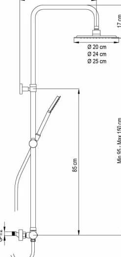 Columna De Baño Y Ducha Wind Blu RD Con Termostática, Rociador Acero Inoxidable AISI304 De ¯25 Cm. – 20WBR25OLB02 – AQG