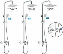 Columna De Baño Y Ducha Wind Blu SQ Con Termostática, Rociador Acero Inoxidable AISI304 De 25×25 Cm. – 20WBC25OLB02 – AQG