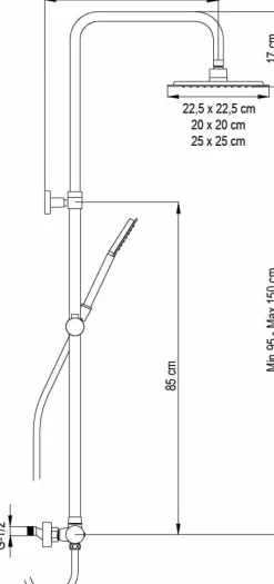Columna De Baño Y Ducha Wind Blu SQ Con Termostática, Rociador Acero Inoxidable AISI304 De 25×25 Cm. – 20WBC25OLB02 – AQG