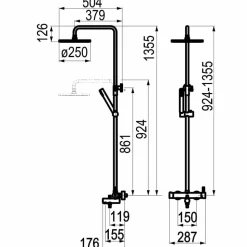 Columna De Baño-ducha Mezcladora Con Inversor Theo Rociador 250 Mm Y Flexo Pvc – 86550700 – Galindo