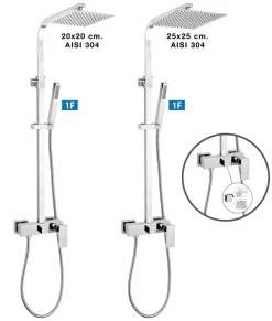 Columna De Ducha Luxor Con Monomando, Rociador Acero Inoxidable AISI304 De 20×20 Cm. – 21LUC20LUD02 – AQG