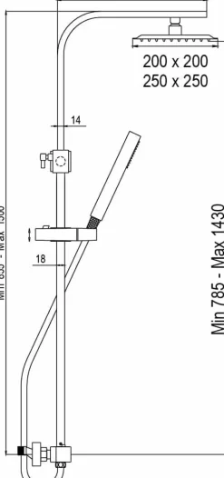 Columna De Ducha Luxor Con Monomando, Rociador Acero Inoxidable AISI304 De 20×20 Cm. – 21LUC20LUD02 – AQG