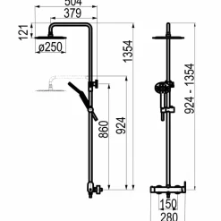 Columna De Ducha Mezcladora Nine Rociador 250 Mm Inox Y Flexo Pvc – 46250301 – Galindo