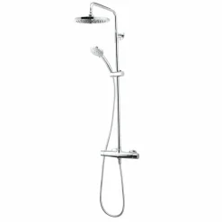Columna De Ducha Mezcladora Livra Rociador 250 Mm Inox, Flexo Pvc Y Maneral Aroha 3 Funciones Cromo – 49650301 – Galindo