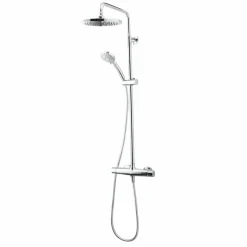 Columna De Ducha Mezcladora Livra Rociador 250 Mm Inox, Flexo Pvc Y Maneral Aroha 3 Funciones Cromo – 49650301 – Galindo