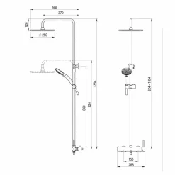 Columna De Ducha Mezcladora Theo Dark Rociador 300 Mm Latón Y Flexo Pvc Cromo Negro Cepillado – 86350336 – Galindo – LuxCover