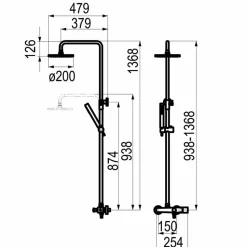Columna De Ducha Mezcladora Zen Rociador Cuadrado 200 Mm Y Flexo Inox – 57050200 – Galindo