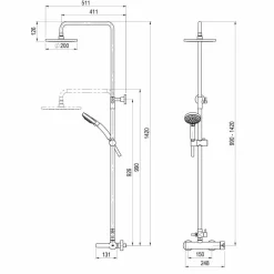 Columna De Ducha Mezcladora Con Columna 200 mm Abs, Flexo Inox Y Maneral Pysa 5 Funciones Cromo – Karim Due – Galindo – 88950100