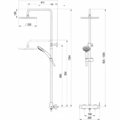 Columna De Ducha Mezcladora 250 Mm Abs, Flexo Pvc Y Maneral 5 Funciones Cromo – Nine – Galindo – 46250300