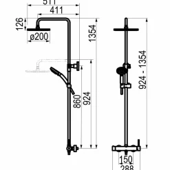 Columna De Ducha Mezcladora Theo Rociador 200 Mm ABS Y Flexo Inox – 86450100 – Galindo