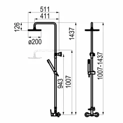Columna De Ducha Mezcladora Cónico Rociador 200 Mm Abs Y Flexo Inox – 71750100 – Galindo