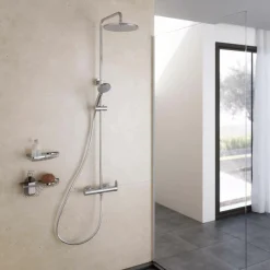 Columna De Ducha Mezcladora Nine Blanco Rociador 300 Mm Inox Y Flexo Pvc – 46250304 – Galindo – LuxCover