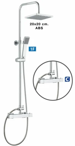 Columna De Ducha New Ocean Con Termostática, Rociador ABS De 20×20 Cm. – 20NOQUD01 – AQG