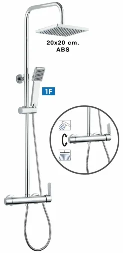 Columna De Ducha New Ocean Con Monomando, Rociador ABS De 20×20 Cm. – 21NOAMD01 – AQG
