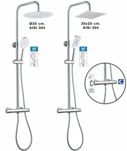 Columna De Ducha Nite Con Termostática, Rociador Acero Inoxidable AISI304 De ¯25 Cm. – 20NITR25ESD02 – AQG