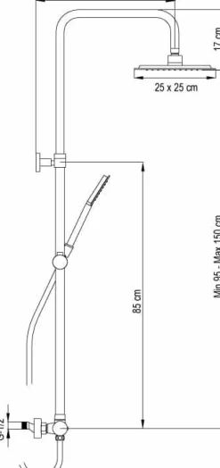 Columna De Ducha Nite Con Monomando, Rociador Acero Inoxidable AISI304 De 25×25 Cm. – 21NITC25ALA03 – AQG