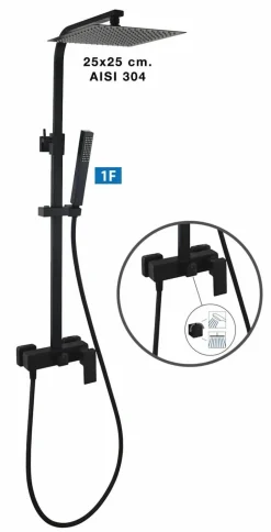 Columna De Ducha Qus Con Monomando, Rociador Acero Inoxidable AISI304 De 25×25 Cm. – 21QUC25LUD05 – AQG