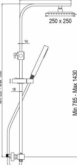 Columna De Ducha Qus Con Monomando, Rociador Acero Inoxidable AISI304 De 25×25 Cm. – 21QUC25LUD05 – AQG