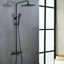 Columna De Ducha Termostática Negra Cuadrada – Combi – Llavisan – L126004