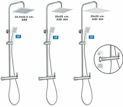 Columna De Ducha Wind Blu SQ Con Monomando, Rociador Acero Inoxidable AISI304 De 25×25 Cm. – 21WBC25AMD02 – AQG
