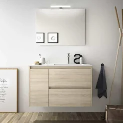 Conjunto Completo Mueble Suspendido De 2 Cajones Y Puerta Izquierda 850 Mm + Lavabo De Porcelana – Noja – Salgar