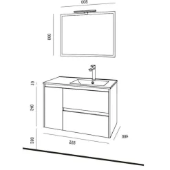 Conjunto Completo Mueble Suspendido De 2 Cajones Y Puerta Izquierda 850 Mm + Lavabo De Porcelana – Noja – Salgar