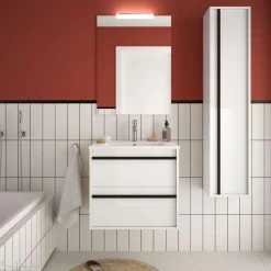 Conjunto Completo Mueble Attila De 2 Cajones, Lavabo De Porcelana, Espejo Y Aplique LED – Attila – Salgar