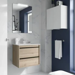 Conjunto Completo Mueble Attila De 2 Cajones, Lavabo De Porcelana, Espejo Y Aplique LED – Attila – Salgar