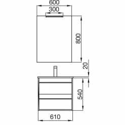 Conjunto Completo Mueble Attila De 2 Cajones, Lavabo De Porcelana, Espejo Y Aplique LED – Attila – Salgar