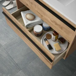 Conjunto Completo Mueble Attila De 2 Cajones, Lavabo De Porcelana, Espejo Y Aplique LED – Attila – Salgar