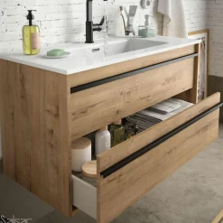 Conjunto Completo Mueble Attila De 2 Cajones, Lavabo De Porcelana, Espejo Y Aplique LED – Attila – Salgar