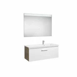 Conjunto Completo Mueble 1 Cajón + Lavabo + Espejo Con Luz Integrada (90 O 110 Cm) – Prisma – Roca