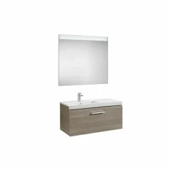 Conjunto Completo Mueble 1 Cajón + Lavabo + Espejo Con Luz Integrada (90 O 110 Cm) – Prisma – Roca
