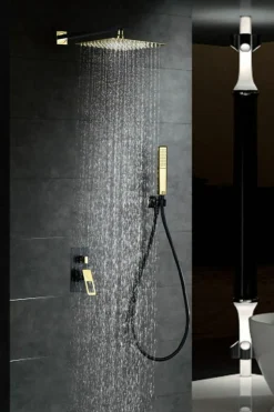 Conjunto Ducha Monomando Empotrado Suecia Negro Or – BDC032-6NGOLD – Imex