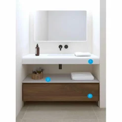 Conjunto Encimera SolidCoat Surface Clos Life Faldon 11 Cm Con Bajo Mueble A Suelo Con Patas 1 Cajón – Serie Life – Baños10
