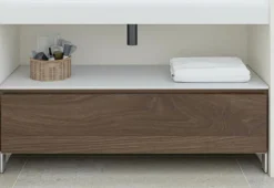 Conjunto Encimera SolidCoat Surface Clos Life Faldon 11 Cm Con Bajo Mueble A Suelo Con Patas 1 Cajón – Serie Life – Baños10