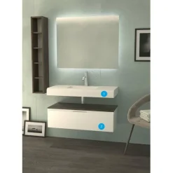 Conjunto Encimera Suspendida Gel Coat Faldon 11 Cm Con Bajo Mueble Suspendido 1 Cajón Y Tapa – Serie Life – Baños10