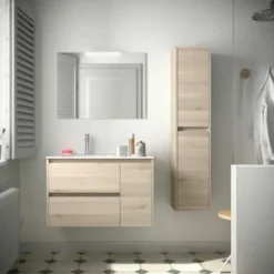 Conjunto Mueble De Baño 2 Cajones Y 1 Puerta Derecha Lavabo Espejo Aplique 84,8 Cm- Noja – Salgar