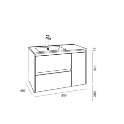 Conjunto Mueble De Baño 2 Cajones Y 1 Puerta Derecha Lavabo Espejo Aplique 84,8 Cm- Noja – Salgar