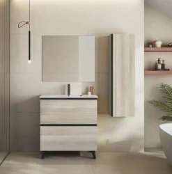 Conjunto Mueble De Baño A Suelo 2 Cajones + Lavabo Ceramico Flat + Espejo Sevilla – Granada – Visobath