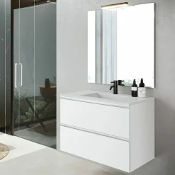 Conjunto Mueble De Baño Suspendido 2 Cajones + Lavabo De Porcelana Flat – Granada – Visobath
