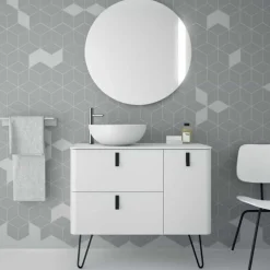Conjunto Mueble Suspendido 2 Cajones Y 1 Puerta Derecha Blanco Mate Con Tapa Solid Y Lavabo Sobreencimera – Uniiq D – Salgar