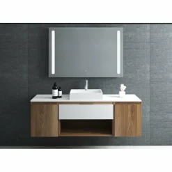 Conjunto Mueble Suspendido 1 Cajón Y 1 Hueco + Modulo De 1 Puertas En Laterlales Con Encimera SolidCoat Surface Y Lavabo Sobreencimera Carey – Serie Life – Baños10