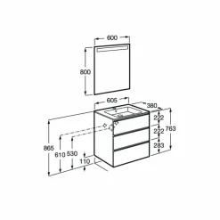 Conjunto Pack Mueble Base Compacto De Tres Cajones, Lavabo Y Espejo LED – The Gap – Roca