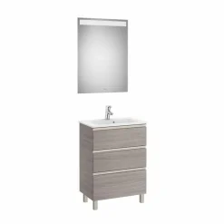 Conjunto Pack Mueble Base Compacto De Tres Cajones, Lavabo Y Espejo LED – The Gap – Roca